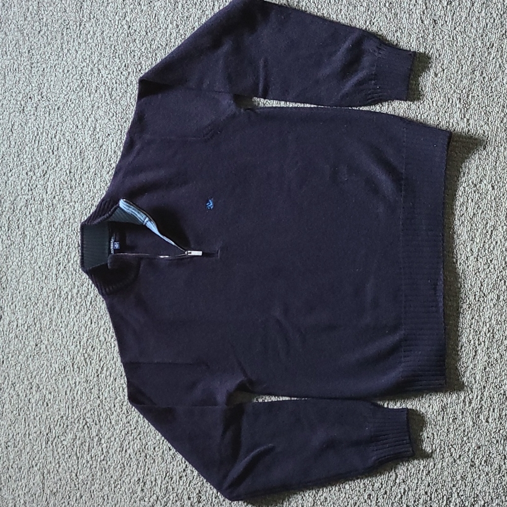Burberry men's navy wool 1/4 zip sweater S